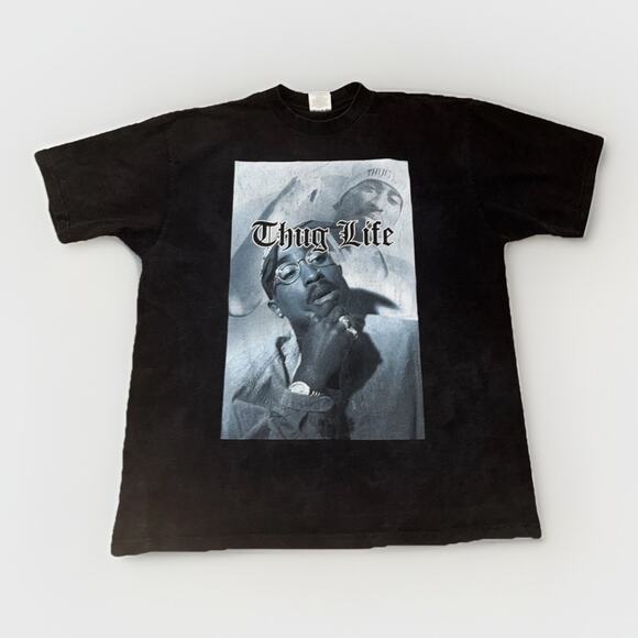 Vintage Tupac Shakur Thug Life Rap Tee T-Shirt XXL 25x30 Black Hip Hop Rap Tee - Picture 1 of 5